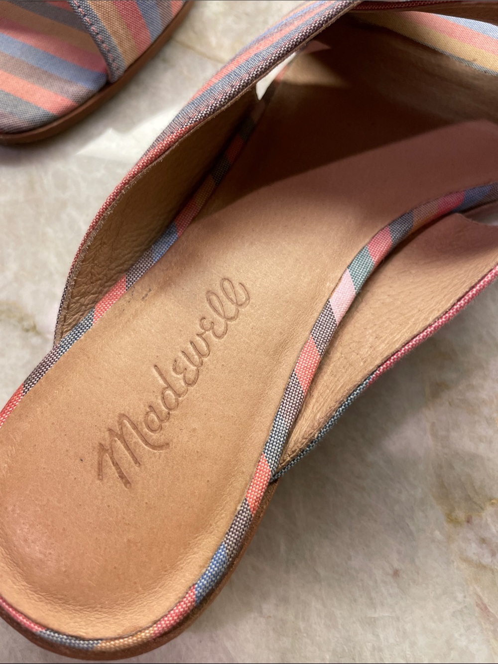Madewell Pink Multi Striped Slide Mules